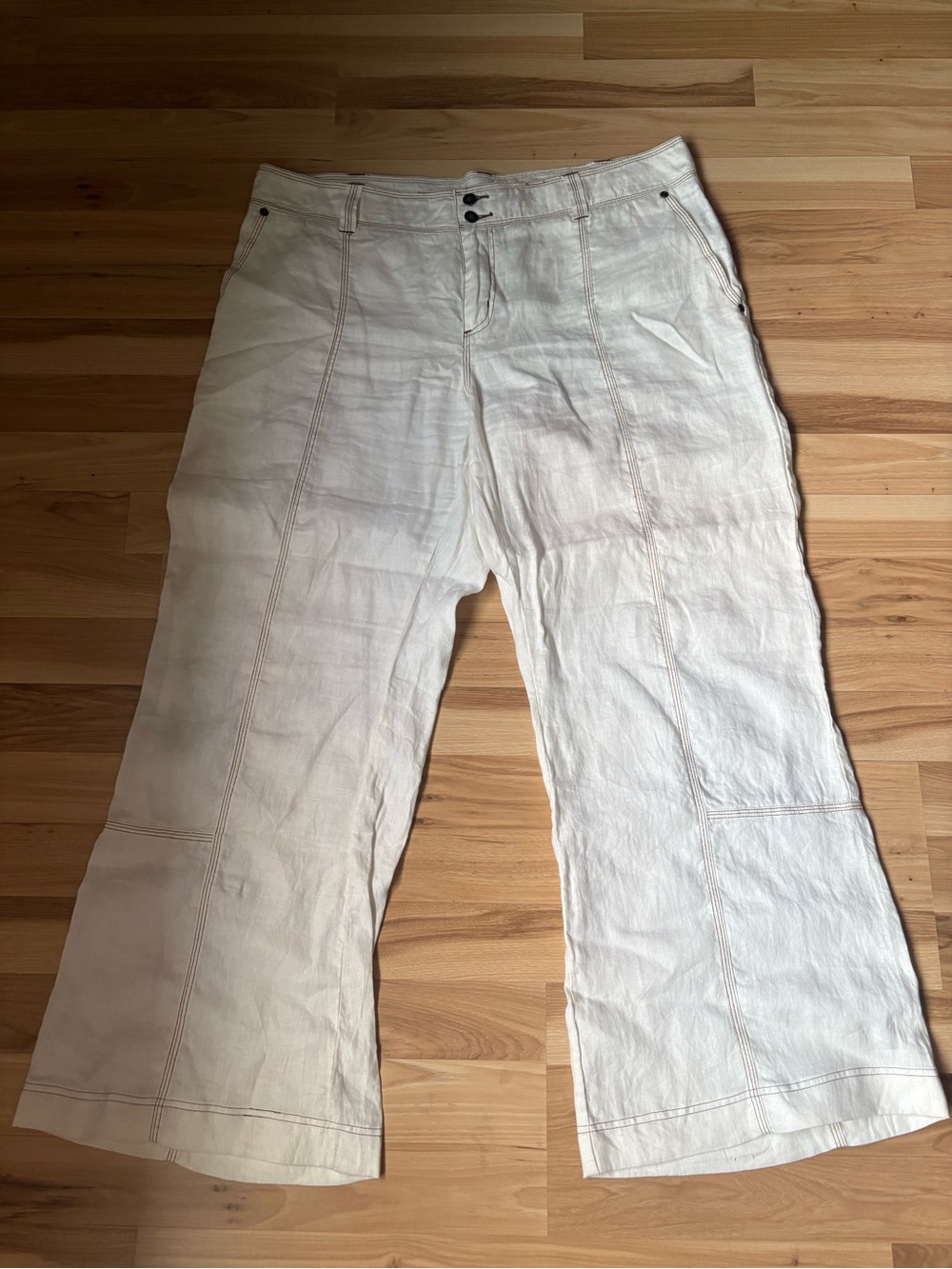 Boston Proper Cream Wide-Leg Linen Pants